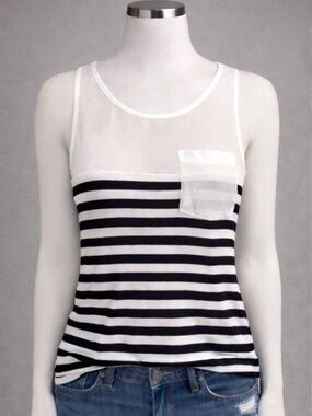 Double Zero Sheer Striped Tank Top Black White Size M Mesh Layered